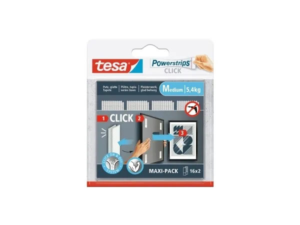TESA Powerstrips CLICK M, Monteringspute, Hvit, Innendørs, 5,4 kg, 20 mm, 80 mm