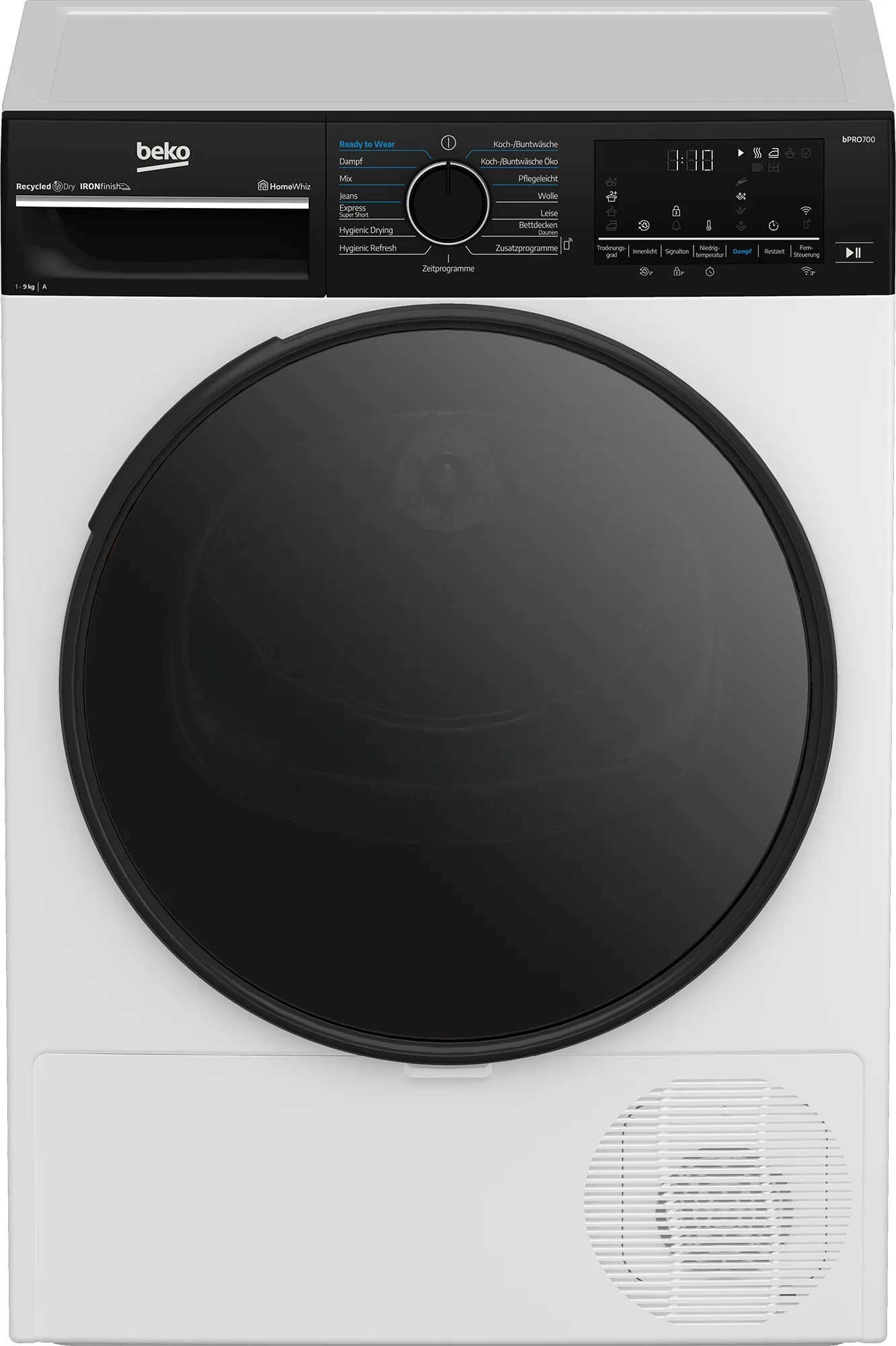 Beko B7T692A3WW, Frittstående, Frontmatet, Varme pumpe, Hvit, Knapper, Rotasjon, Riktig/Høyre