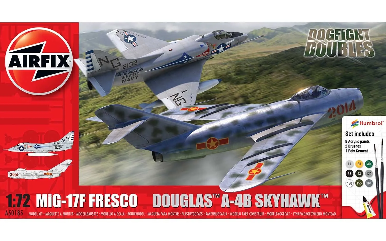 Airfix A50185, Flymodell med fastvinge, Monteringssett, 1:72, Mig 17, Douglas Skyhawk, Alle kjønn, Plast