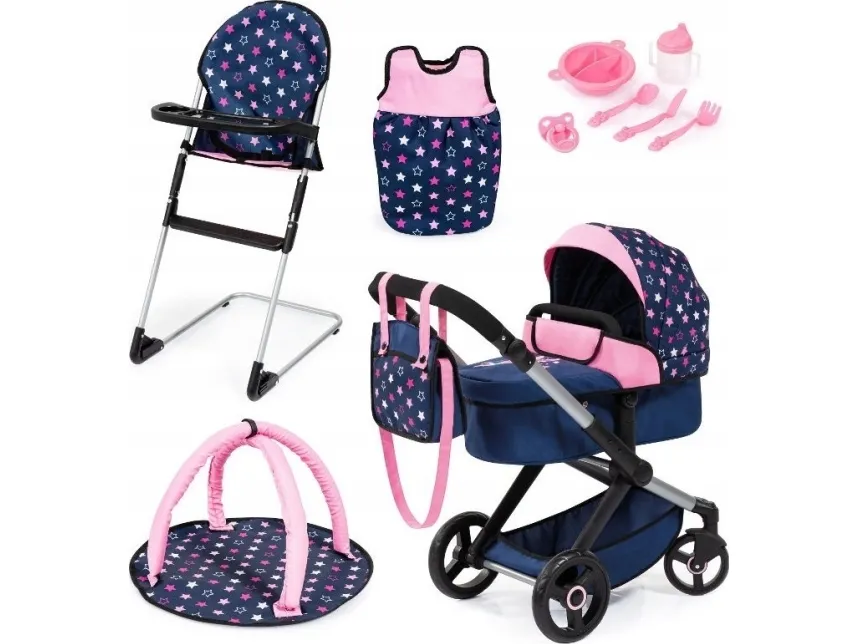 Bayer Design kombi dukkekjører XEO deluxe-sett, blå/rosa