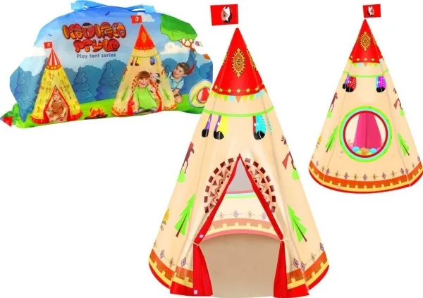 LeanToys tipi-telt for barn i indisk stil, kremfarget, 160 cm x 105 cm