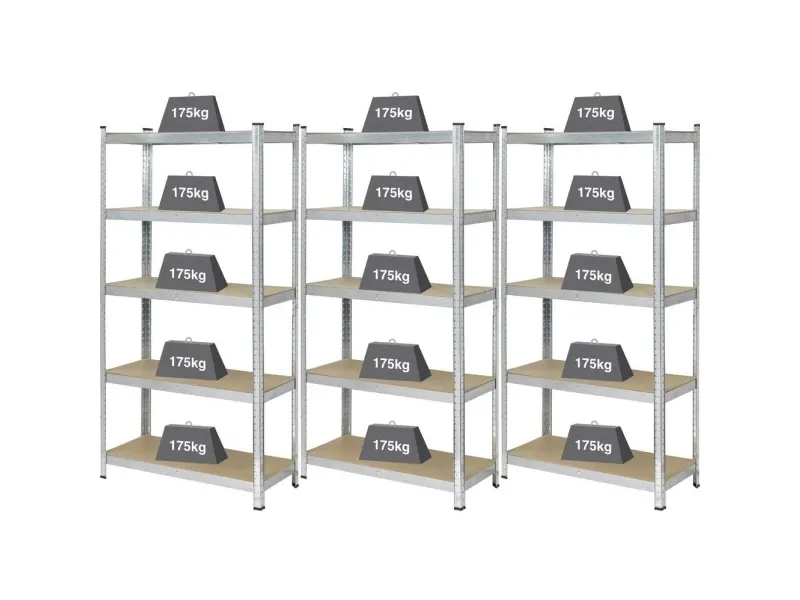 Basetech hylle for tunge gjenstander 175 kg sett med 3 stk. (B x H x D) 900 x 1800 x 400 mm GS metall, MDF tregulv, galvanisert, sølv