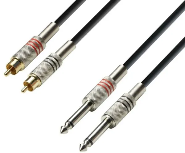 adam hall 3 Star, 2 x RCA, Hankjønn, 2 x 6.35mm, Hankjønn, 3 m, Sort, Gull, Rød, Sølv