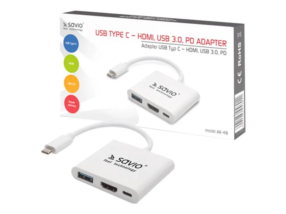 SAVIO AK-48 - Dokkingstasjon - USB-C - HDMI