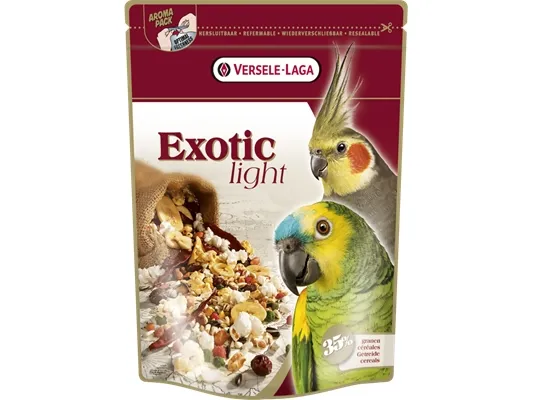 Versele-Laga Parrots Exotic Light Mix 750g, Frø, 750 g, Papegøye, Vitamin A, Vitamin D3, Vitamin E, Protein 14%, fat content 16.50%, crude fiber 13.5%, crude ash 3.5%, calcium 0.20%, phosphorus 0.40%, 750 g