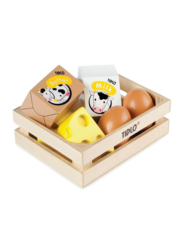 Tidlo Wooden Eggs and Milk in a crate