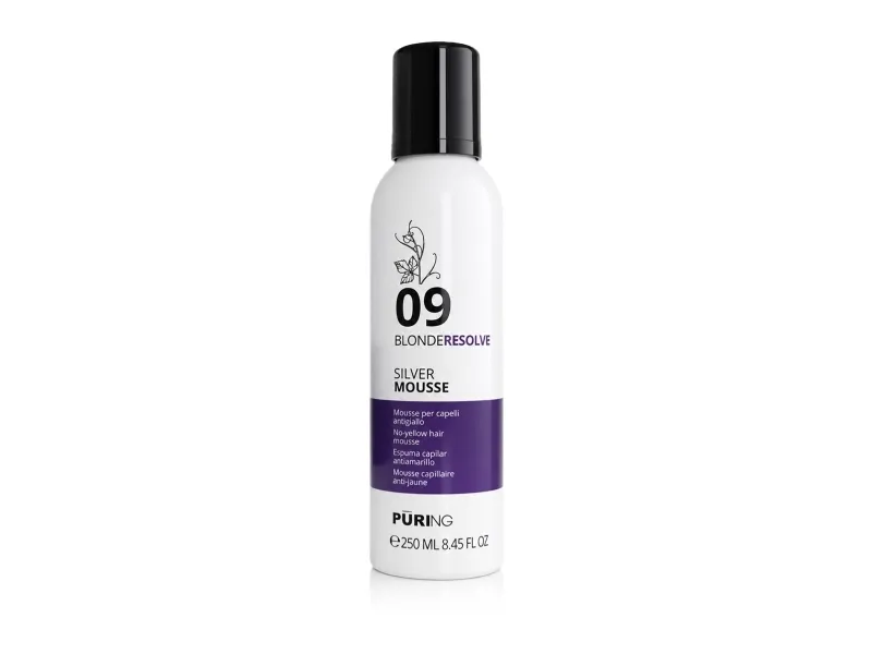 PÜRING PR 09 BlondeResolve Silver Mousse, leave-in nøytraliserende mousse for blondt, grått og bleket hår, 250 ml