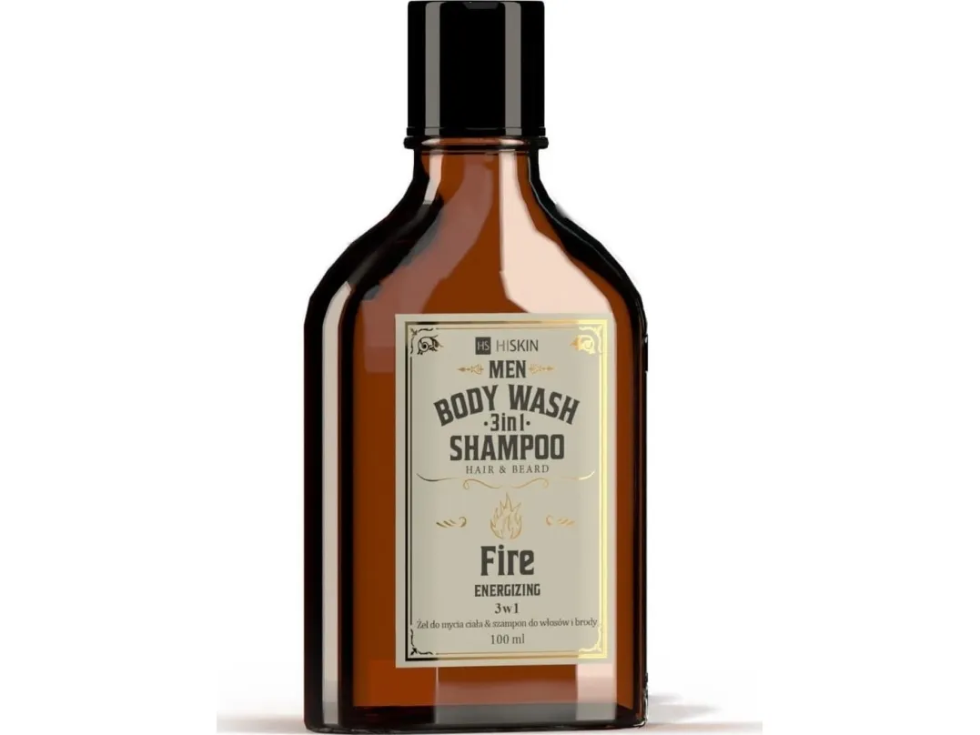 HISKIN_Men Whisky body wash gel og sjampo for hår og skjegg 3in1 Fire 100ml