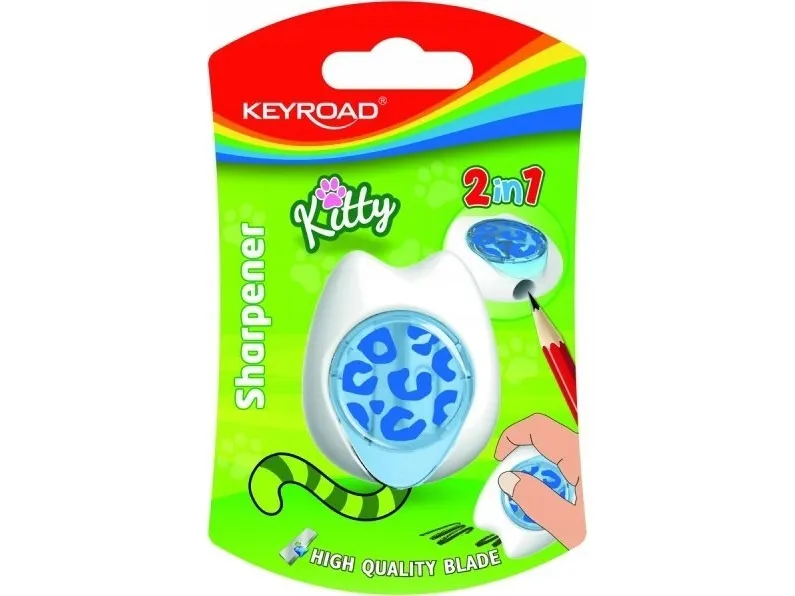 Keyroad blyantspisser med viskelær, kitty cat, enkelt, blister, mix farger