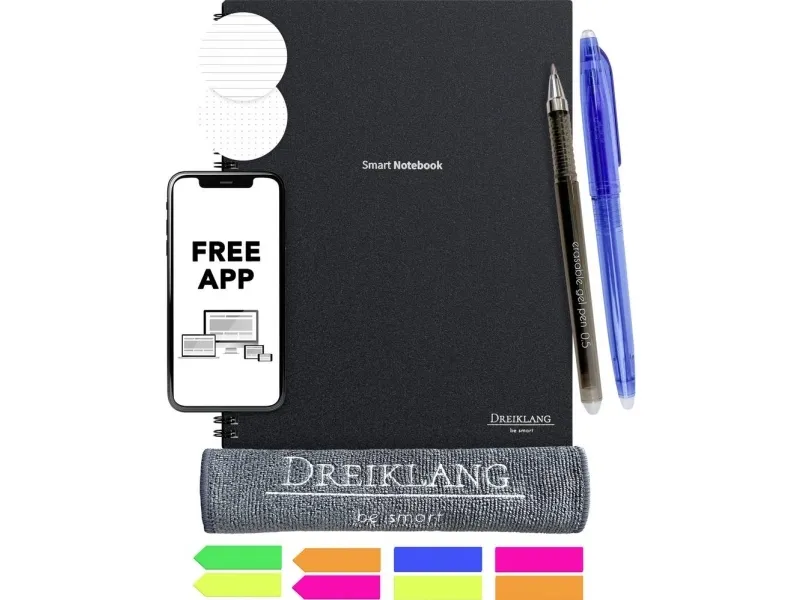 Dreiklang be smart notatbok 4270001452115, overskrivbar, prikklinjert, sort, antall blader 20, DIN A4