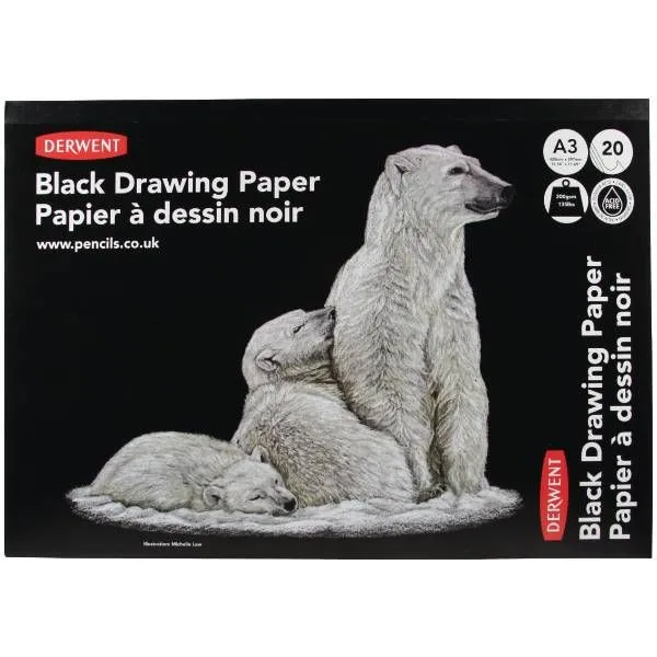 Derwent sort tegnepapir A3 - 200 gram - 20 ark