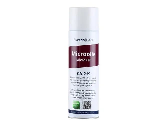 Microolie 500ml spray. Drivmiddel kulsyre. Til smøring på maskiner, låse, hængsler, lejer m.m