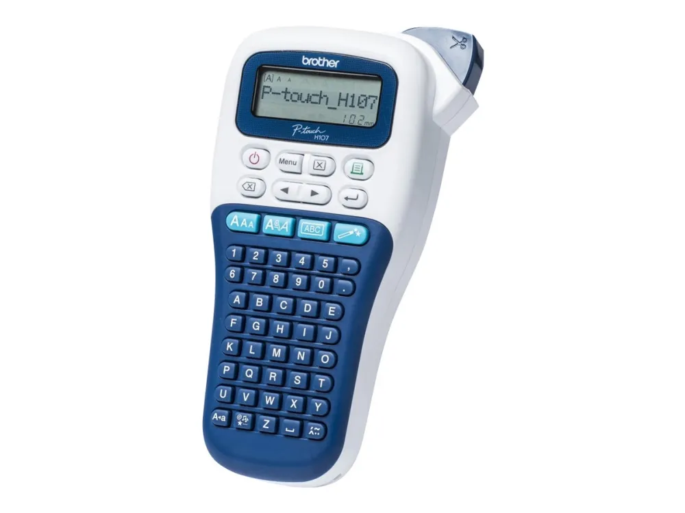 Brother P-Touch PT-H107B - Etikettmaker - S/H - termotransfer - Rull (1,2 cm) - 180 dpi - inntil 20 mm/sek - kutter - 2-linjers utskrift - hvit, blå