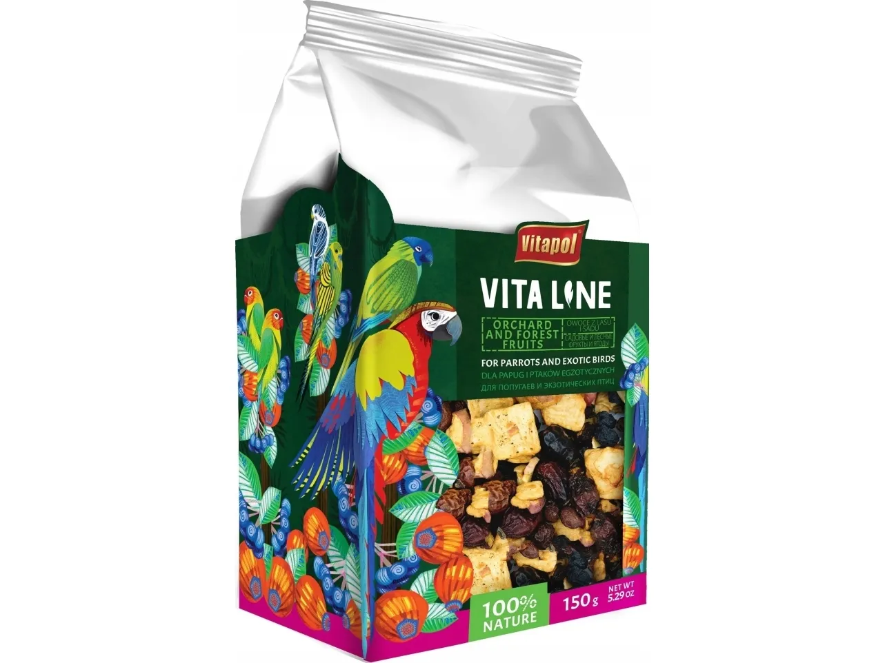 Vitapol Vitaline skogs- og hagefrukt for papegøyer og eksotiske fugler 150 g (4 stk)