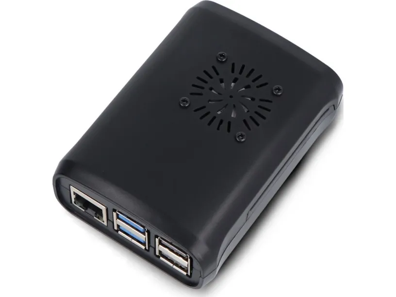 OEM-kabinett til Raspberry Pi 5 med vifte og kjøleribber - ABS - svart (DNG-24513)