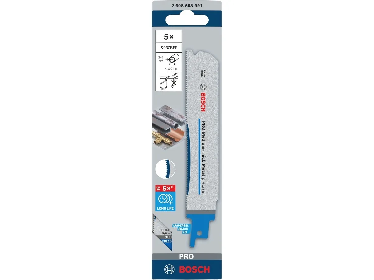 BOSCH sabelblad PRO MEDIUM-THICK METAL PRECISE S937BEF 1,1 x 25 x 150mm /5stk.