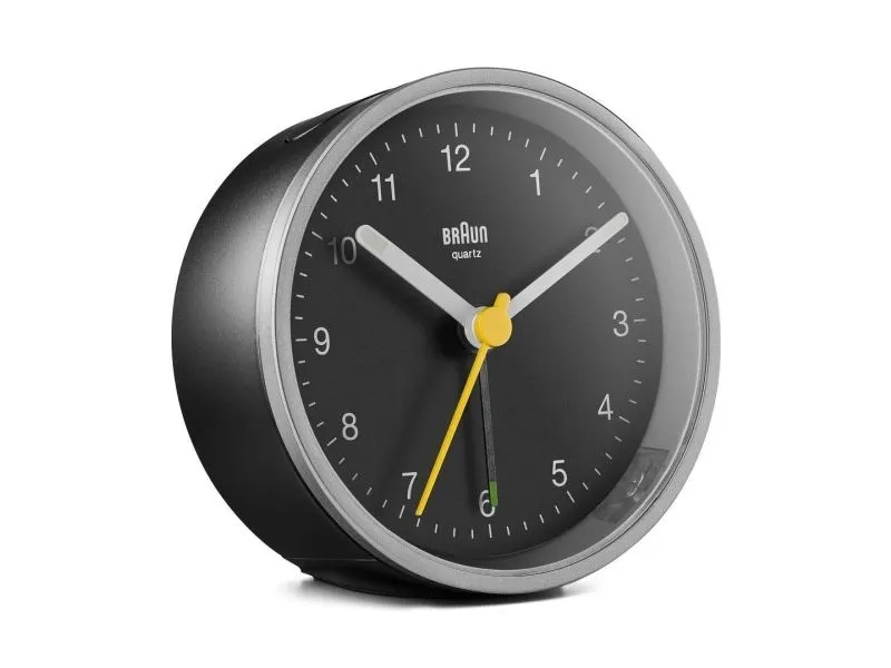 Braun BC12SB, Quartz vekkerklokke, Rund, Svart, Sølv, 12 timers, Alarm, Batteri