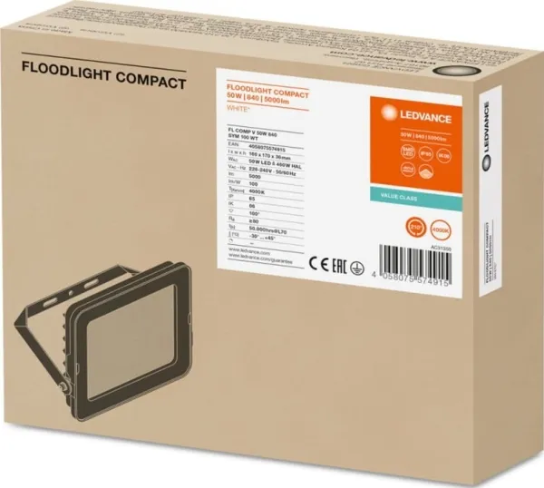 LED-projektør Ledvance PROJEKTOR LED FLOOD COMPACT V 50W 840 SYM 100 WT 4058075574915