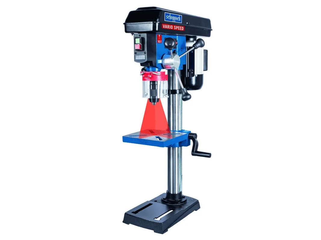 Scheppach DP19Vario, Nøkkelløs, Svart, Blå, Rød, 1,6 cm, 2580 RPM, 1 mm, 440 RPM