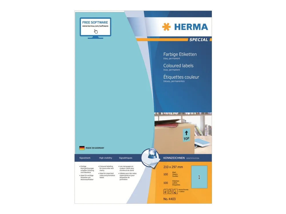 HERMA Special - Papir - matt - permanent selvklebende - blå - A4 (210 x 297 mm) 100 etikett(er) (100 ark x 1) etikett(er)