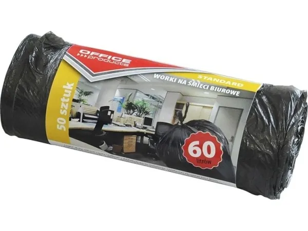 Office Products søppelsekker til kontor, standard (HDPE), 60 l, 50 stk, svarte