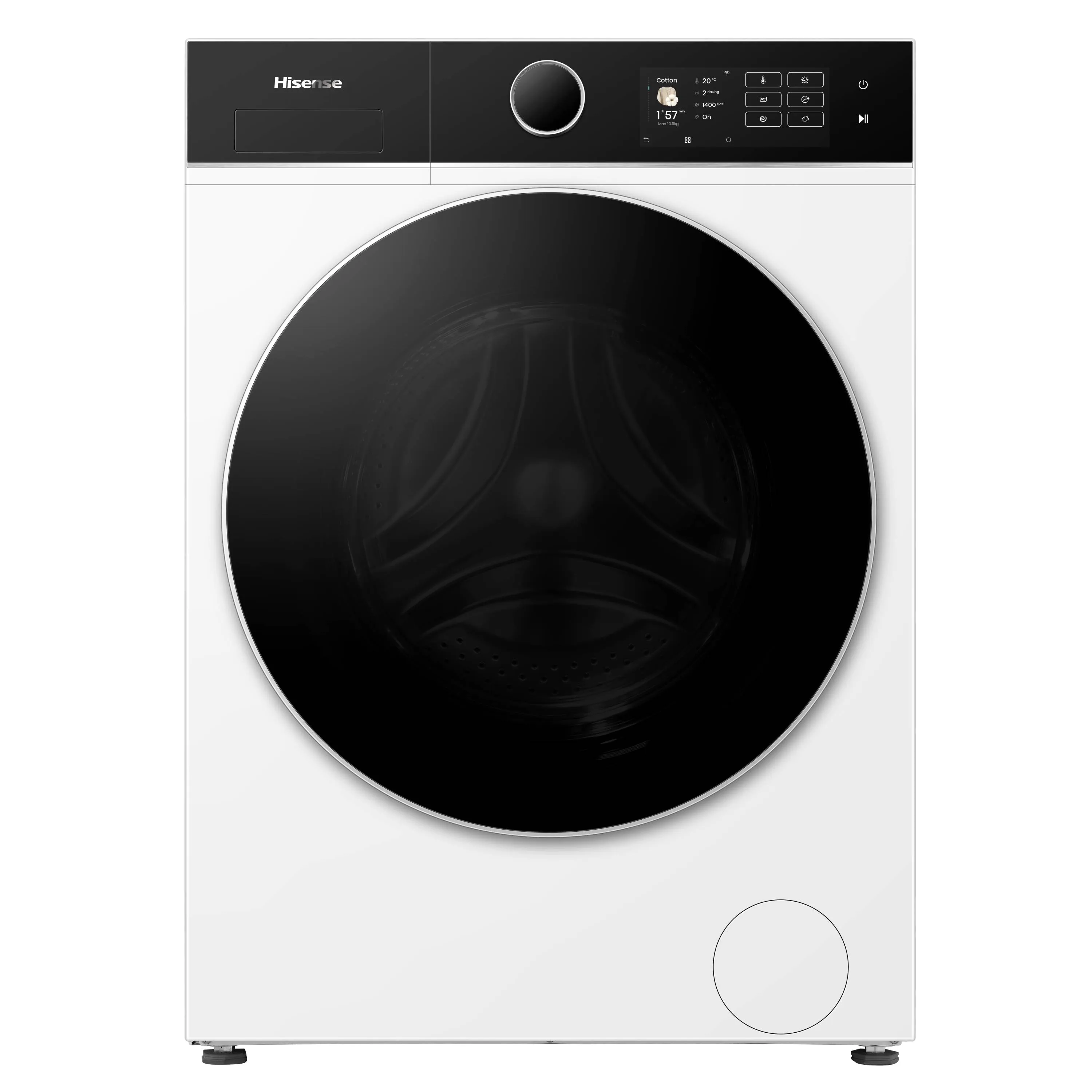 Hisense WD5I1045BWQ, Frontmatet, Frittstående, Hvit, Venstre, Svart, Rotasjon, Berøringskontroll