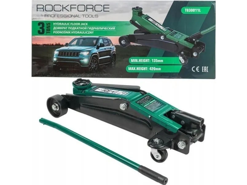 Rockforce hydraulisk jekk verksted 3 t (h min 135 mm, h max 420 mm)