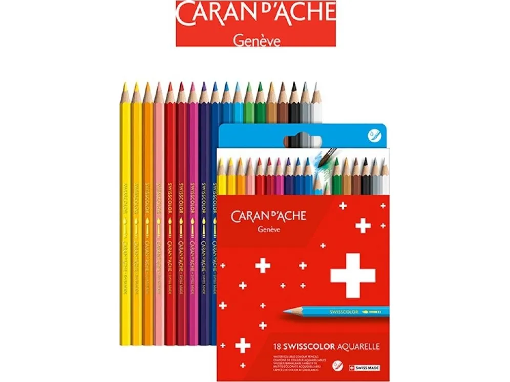 Caran d`Arche akvarellfargeblyanter Swisscolor, pappeske, 18 stk