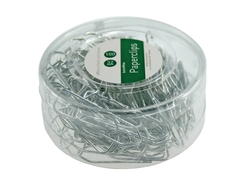 Papirclips, 32 mm, sølv, pakke a 100 stk.