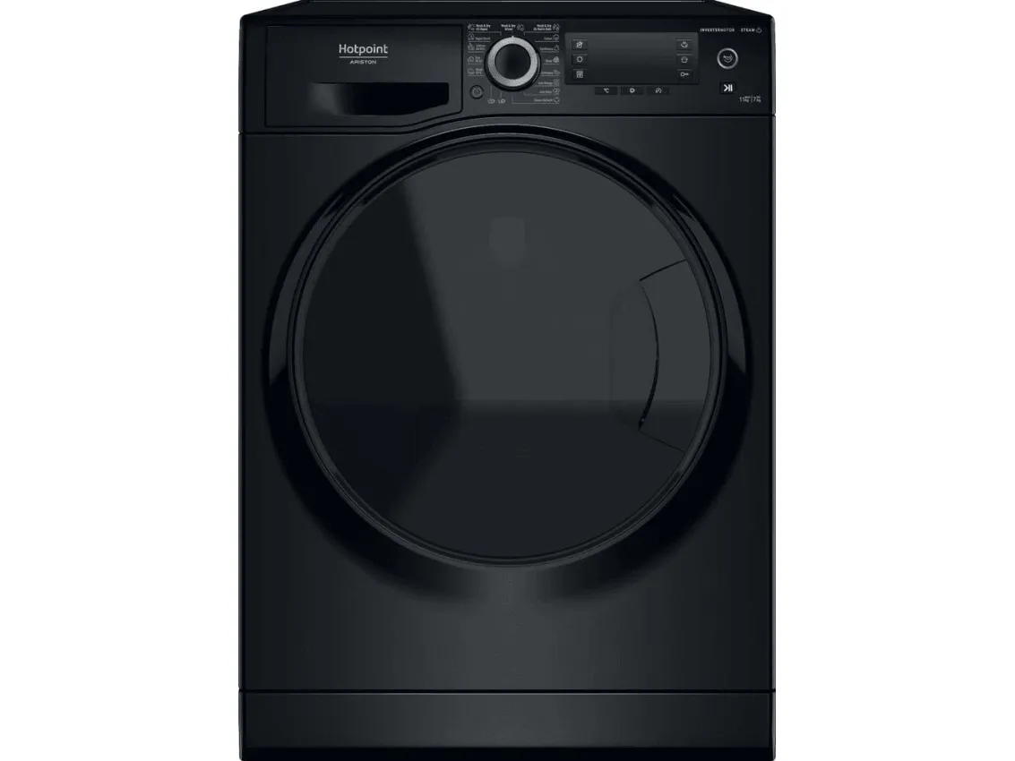 Hotpoint ARISTON NDD 11725 BDA EE vaskemaskin med tørketrommel 7 kg/11 kg, LCD, dampfunksjon, energiklasse E, sort, 61 cm