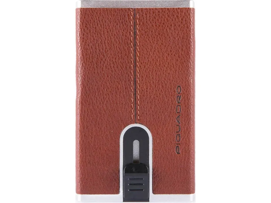 Piquadro Black Square lær kortholder, firkantet glidesystem med pengelomme PP4825B3R-CU, brun