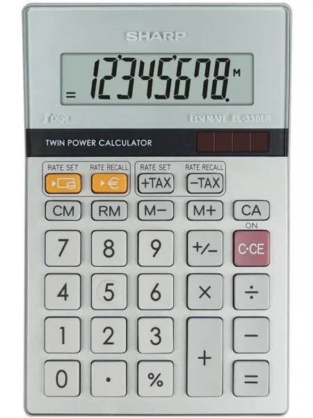 Sharp EL-330ER, Lomme, Økonomi, 8 sifre, 1 linjer, AC / batteri, Grå