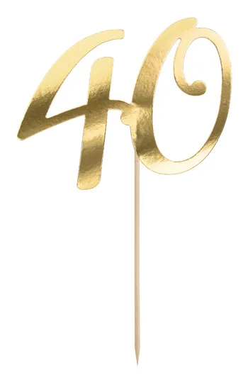 PartyDeco Cake topper 40, gull, 20,5cm one size