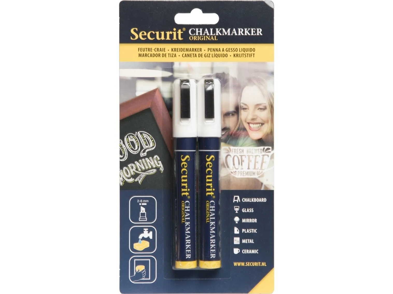 Securit BL-SMA510-WT, 2 stykker, Hvit, Sort, Hvit, Blå, Hvit, 6 mm, Keramisk, Glass, Metall, Plast