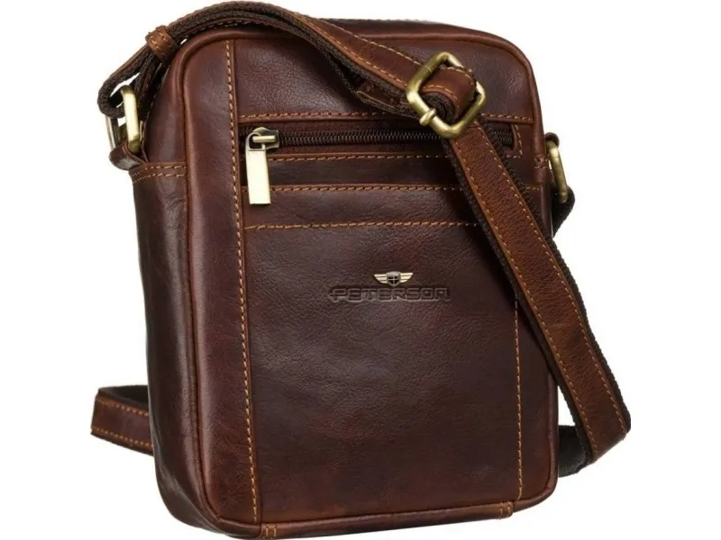 Peterson Messenger bag i skinn Peterson PTN TB-117-COM COGNA cognac