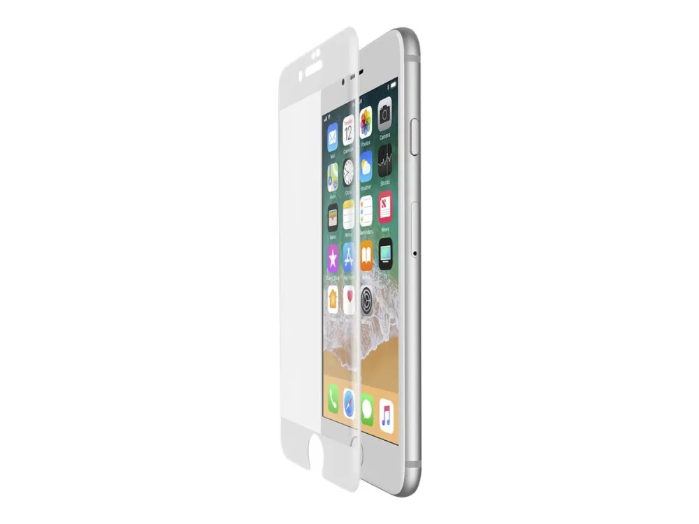 Belkin ScreenForce TemperedCurve - Skjermbeskyttelse for mobiltelefon - glass - 5.5 - rammefarge hvit - for Apple iPhone 7 Plus, 8 Plus