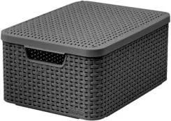 Curver kurv med lokk Rattan Style M mørk grå
