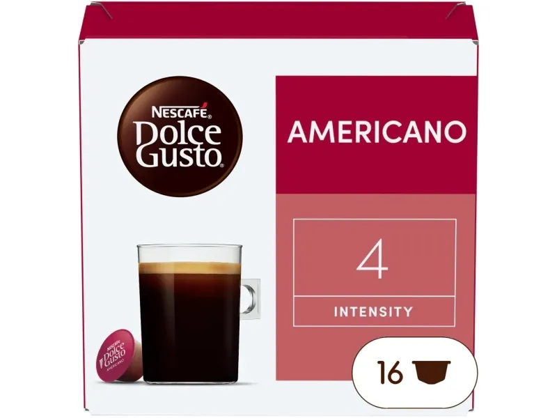 Nescafé Dolce Gusto Americano, Kaffe kapsyl, Americano, 8,5 g, Dolce Gusto, 16 kopper, 12 måned(er)