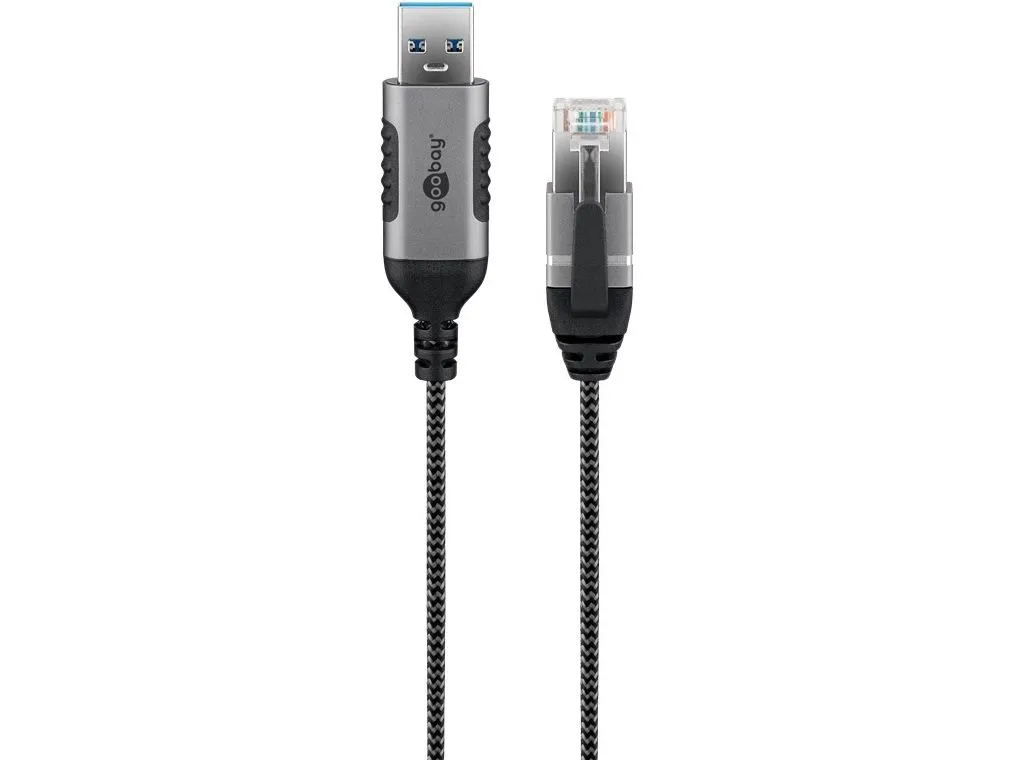 Goobay 74394, USB 3.0 type A, RJ45, 1,5 m, Sort, Sølv