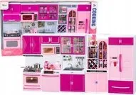 LeanToys sett med dukkekjøkken med tilbehør: kjøleskap, komfyr - rosa