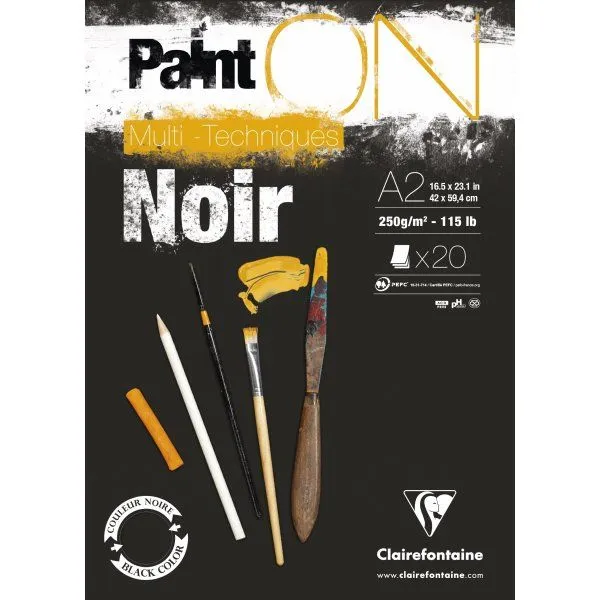 Paint-On blokk A2 250 g 20 ark svart papir (multi teknikk, toplimet)