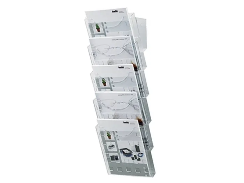 Brosjyreholder Helit sett H6103102 DIN A4 5x glass klart + veggholder