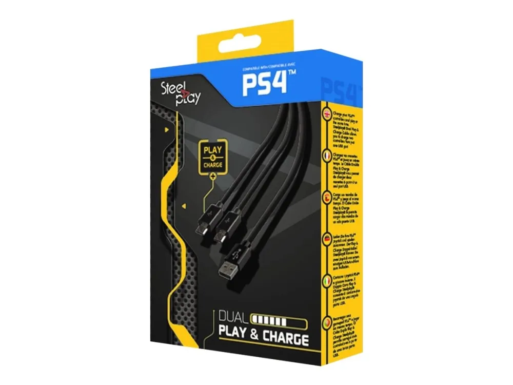 Steelplay Double Play & Charge - Lade-/datakabel - USB hann til Micro-USB type B hann - 3 m - svart - for Sony PlayStation 4, Sony PlayStation 4 Pro, Sony PlayStation 4 Slim