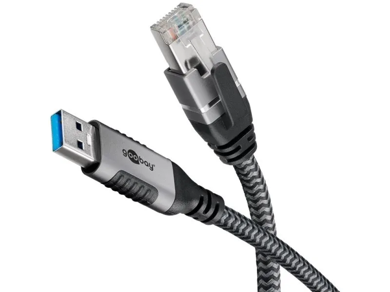 Goobay 70692, USB A, RJ-45, 5 m, Sort, Sølv