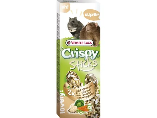 Versele-Laga Sticks Hamsters-Rats Rice & Vegetables, Matbit, 110 g, Guinea gris, Hamster, Mus, Vitamin D3, Vitamin E, Cereals (1.5%, roasted rice), seeds, honey, various sugars, vegetables (1.4%  carrots, cabbage,..., Boks