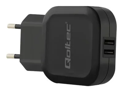 Qoltec - Strømadapter - 12 watt - 2.4 A - 2 utgangskontakter (USB) - svart