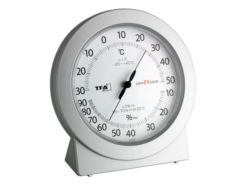 TFA-Dostmann 45.2020, Elektronisk miljøtermometer, Innendørs, °C, 10 - 90 °C, Analog, Sølv, Hvit