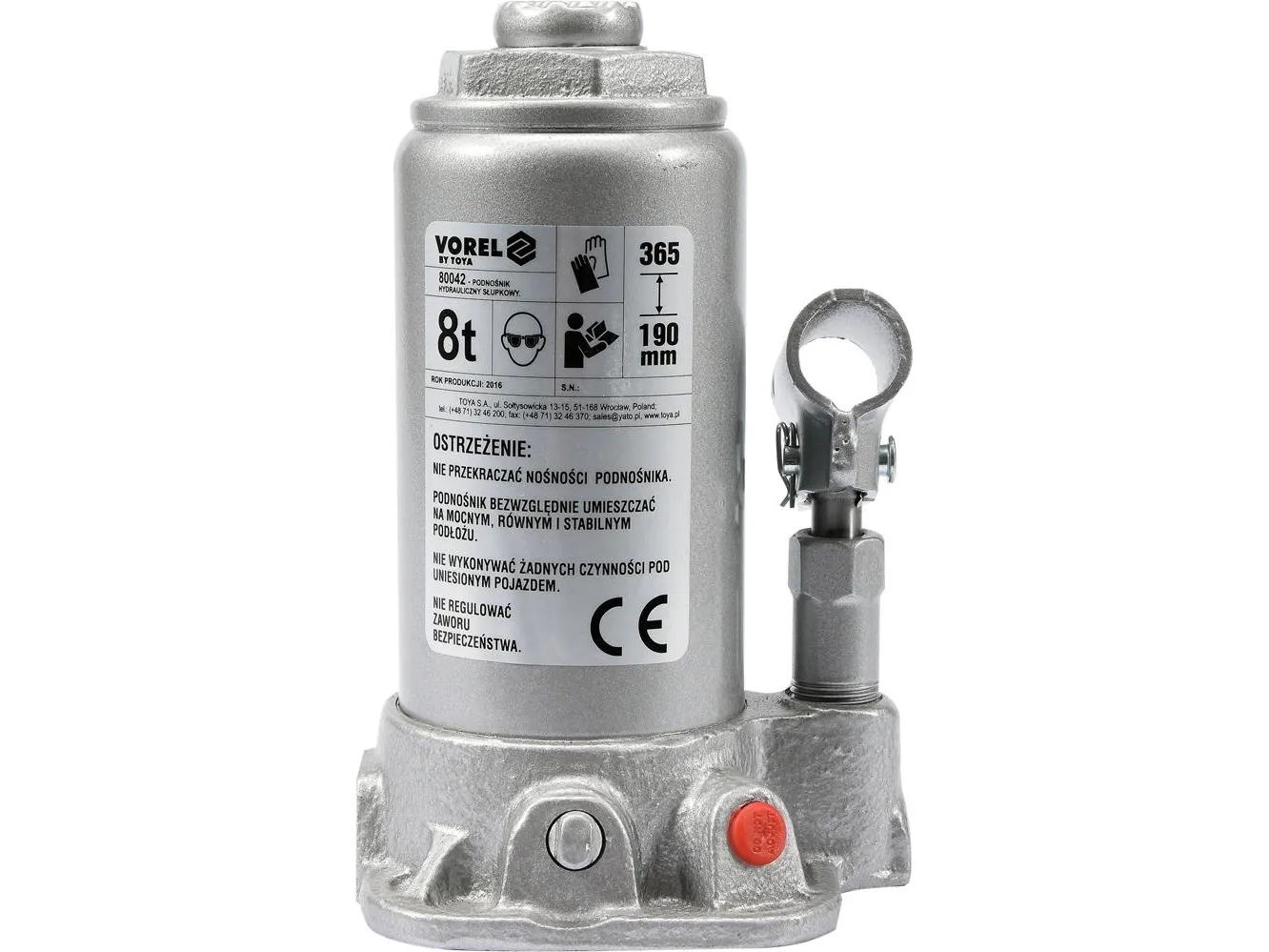 VOREL hydraulisk jekk 8T 190–365 mm 80042