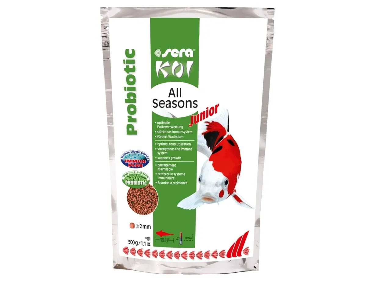 sera Koi Junior All Seasons Probiotic, Damfisk, Tørr fiskemat, Granulat, Vitamin A, Vitamin B1, Vitamin B2, Vitamin C, Vitamin D3, Vitamin E, Liten (fingerbøl), 8 °C