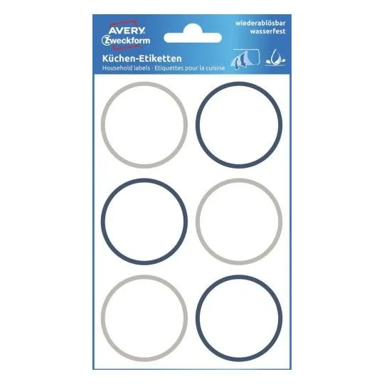 Etiketter Ø48 mm, hvid med farvet ramme, aftagelige - (4 ark x 6 stk.)
